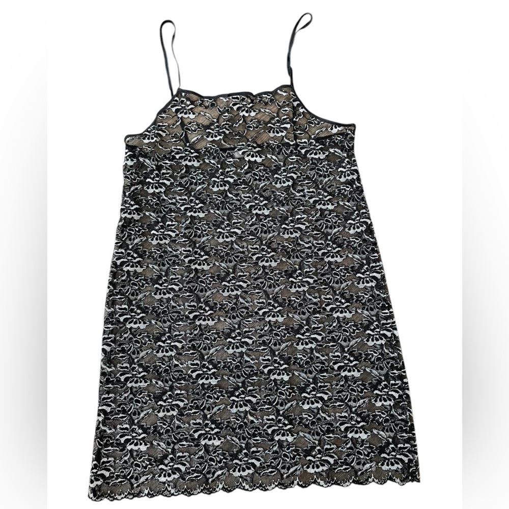 Avon Intimates Black Grey Sheer Witchy Goth Floral Lace Lingerie Mini Slip Dress